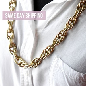 Vintage heavy rope chain Faded gold tone thick necklace 29 inches brutalist chain