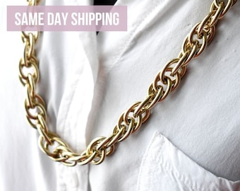 Vintage heavy rope chain Faded gold tone thick necklace 29 inches brutalist chain