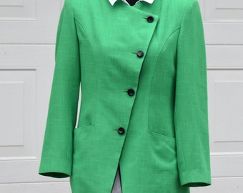 Vintage asymmetrical blazer with shoulder pads Green fitted jacket size M