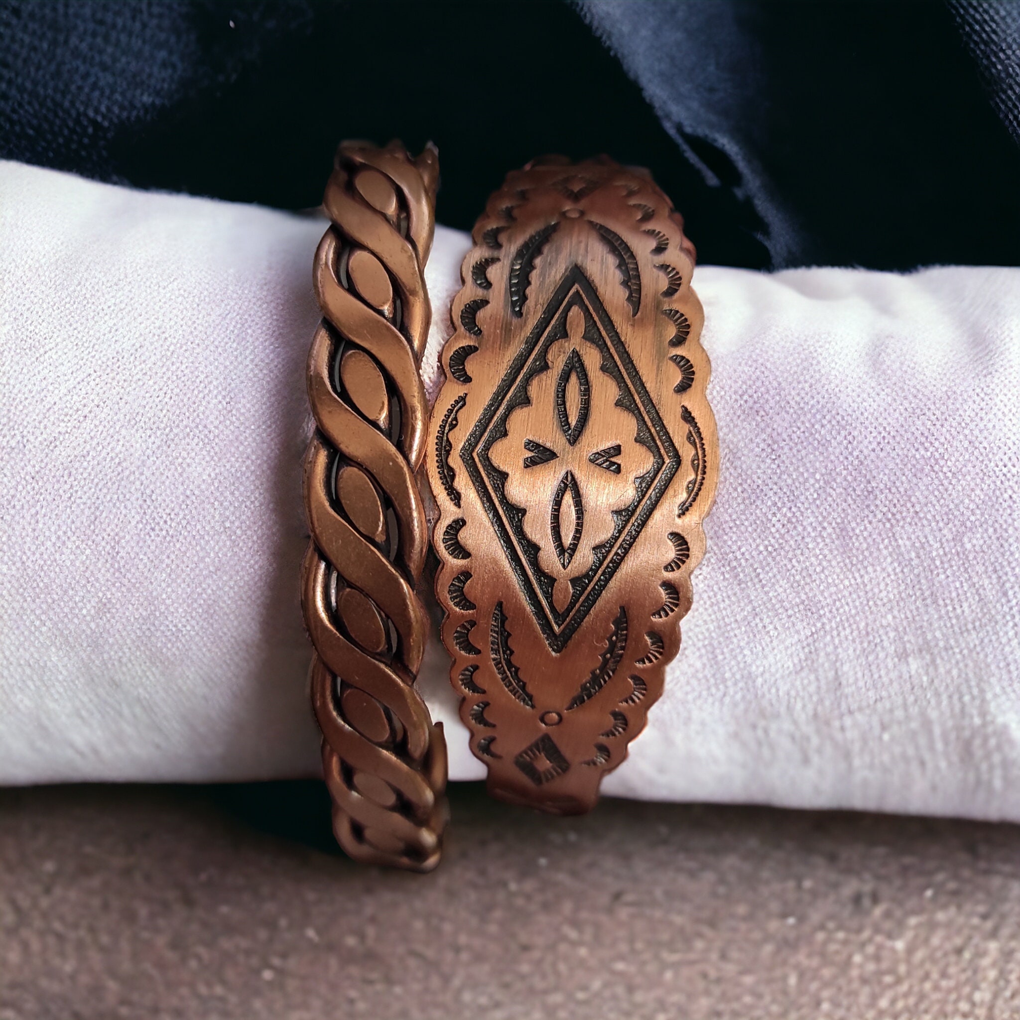 Copper Bracelet Set Vintage Thunderbird Story Telling Navajo