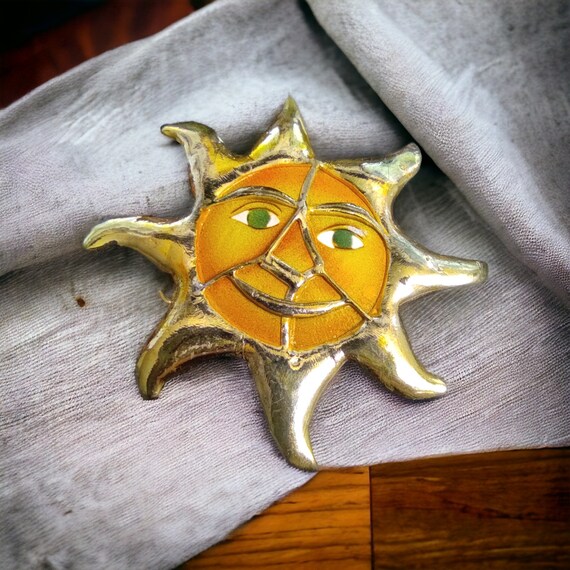 Whimsical brooch Large Sun Burst  pin Gold sun ha… - image 8