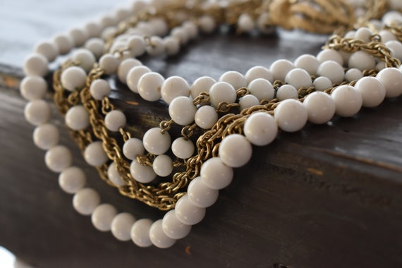 Vintage Marvella necklace White beaded collar Gol… - image 1