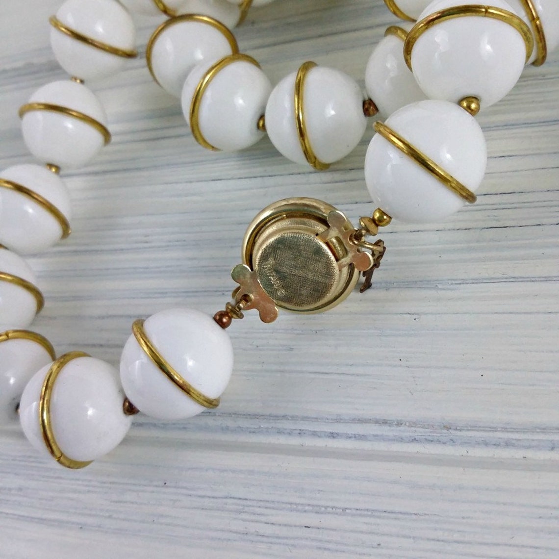 Vintage Trifari white bead necklace 24 inches long white gold Etsy