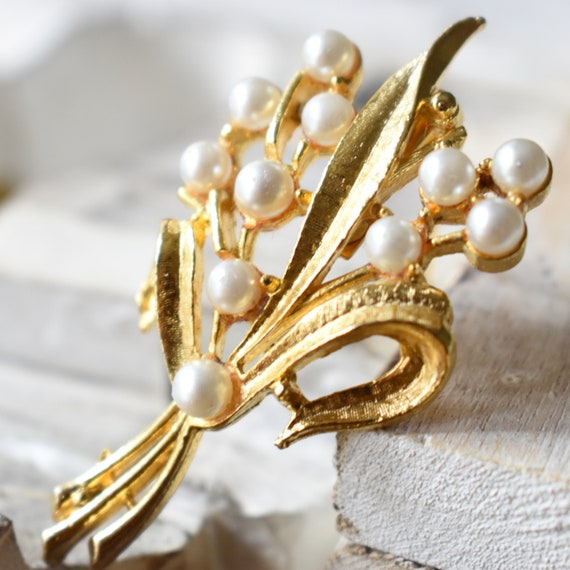 Pearl bouquet brooches Lily of the valley pin Gol… - image 3