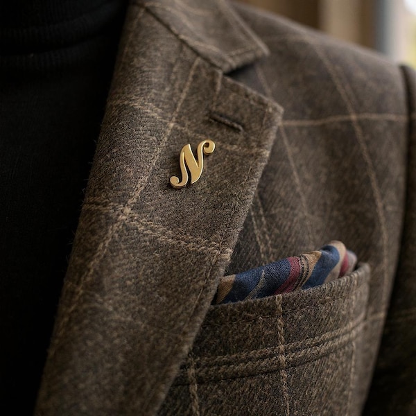 14K Gold Initial N Stick Pin: Elegant Script Letter Lapel Pin