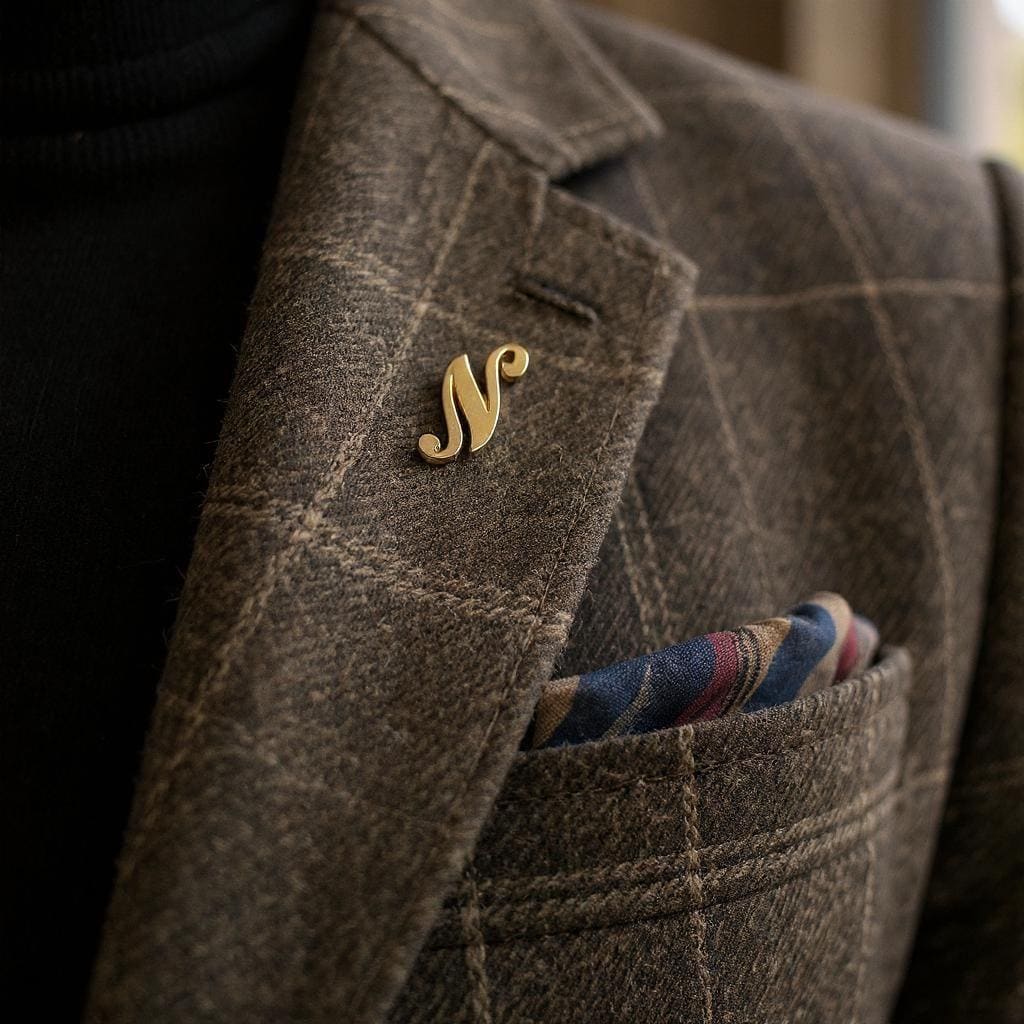 14K Gold Initial N Stick Pin: Elegant Script Letter Lapel Pin