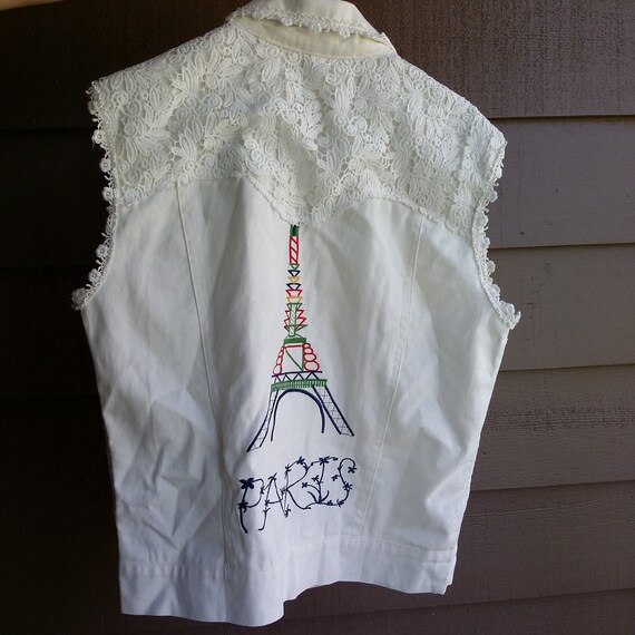 Paris vintage embroidered vest for women  Sleeves… - image 8