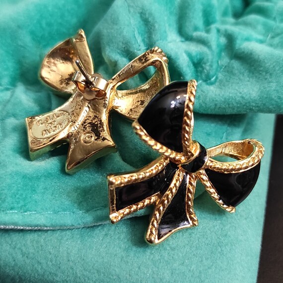 Kenneth Jay Lane Black bow earrings Black enamel … - image 4