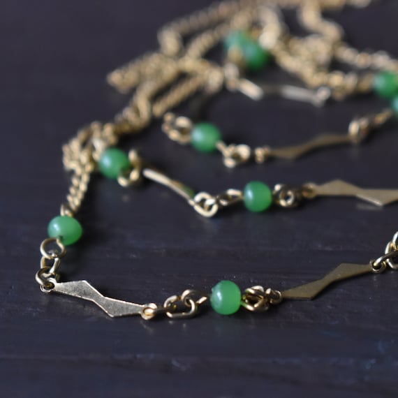 Green jade station necklace Long over the head ch… - image 7
