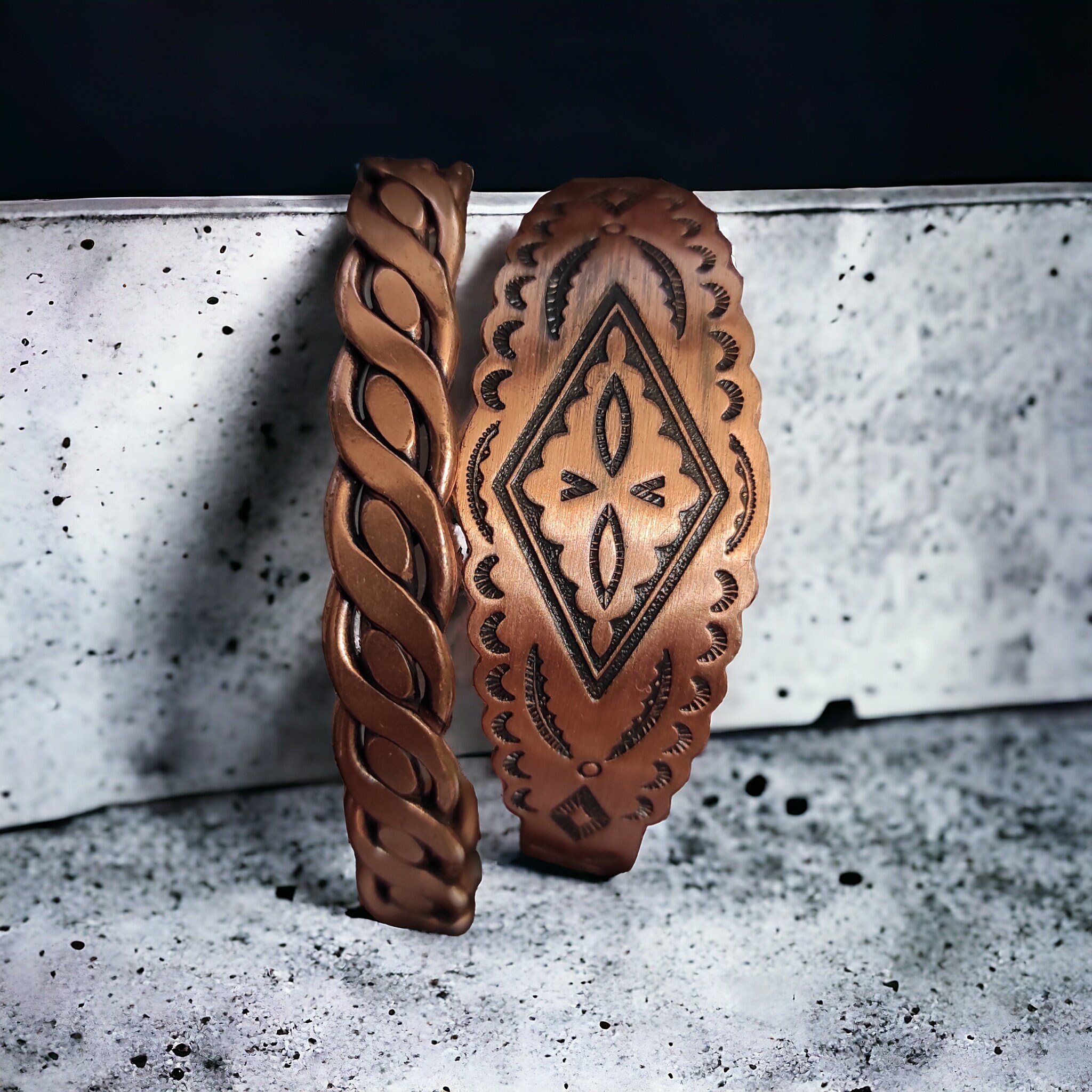 Copper Bracelet Set Vintage Thunderbird Story Telling Navajo