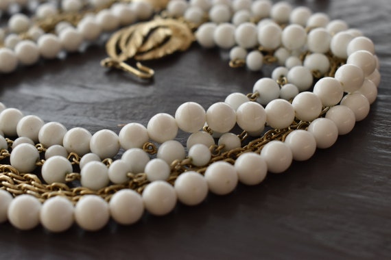 Vintage Marvella necklace White beaded collar Gol… - image 3