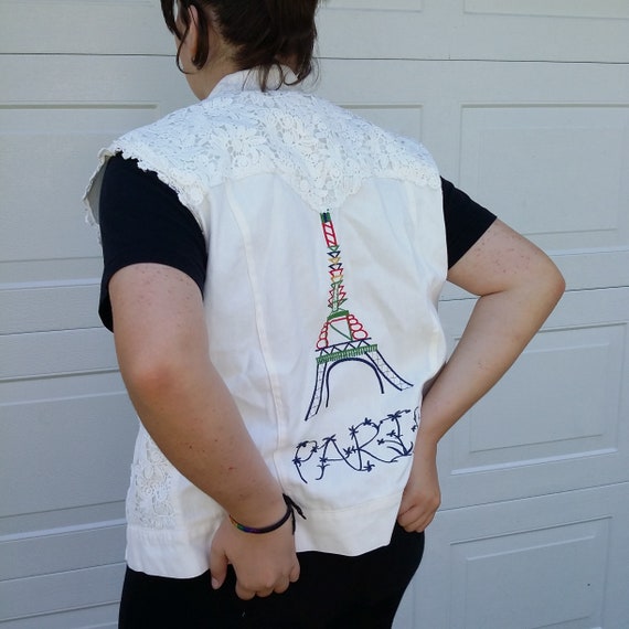 Paris vintage embroidered vest for women  Sleeves… - image 7
