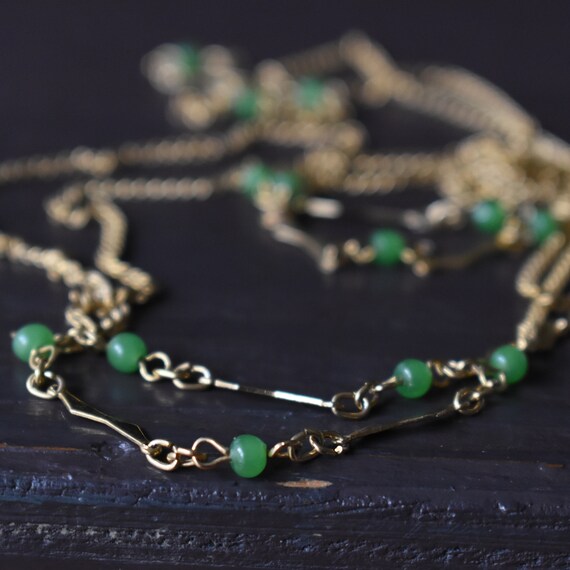 Green jade station necklace Long over the head ch… - image 4