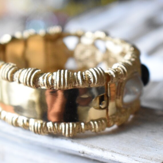 Vintage wide hinge bracelet Gold tone cuff bracel… - image 7