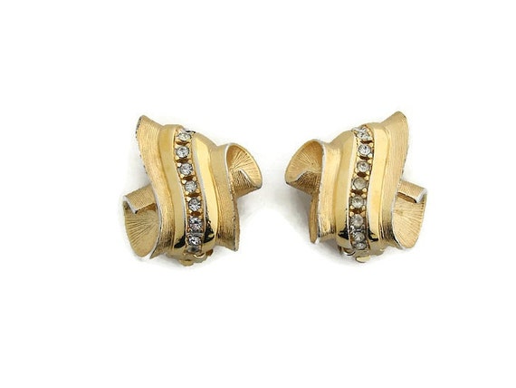 90s Gold Givenchy earrings with crystals Non pier… - image 1