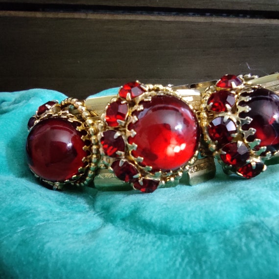 Ruby red wide bracelet Prong set crystals Raised … - image 7