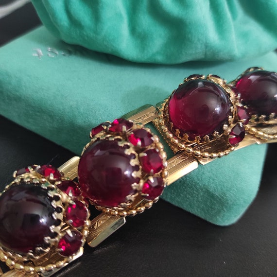 Ruby red wide bracelet Prong set crystals Raised … - image 2