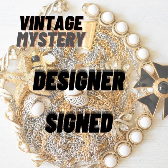 Vintage jewelry mystery box lot Designer signed G… - image 1