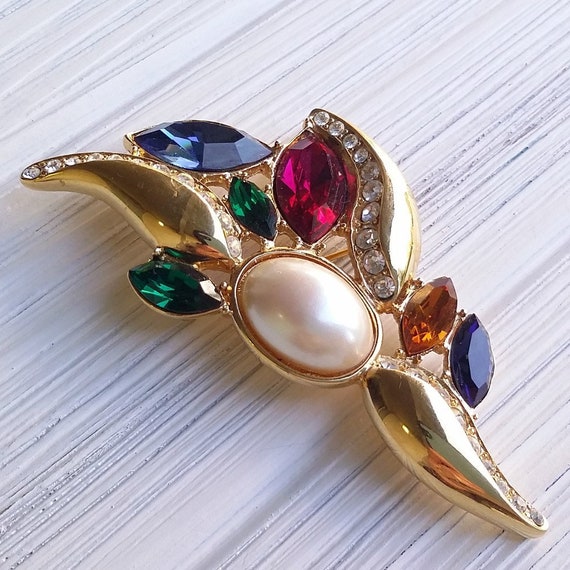 Colorful Monet brooch Multi stone brooch Christmas