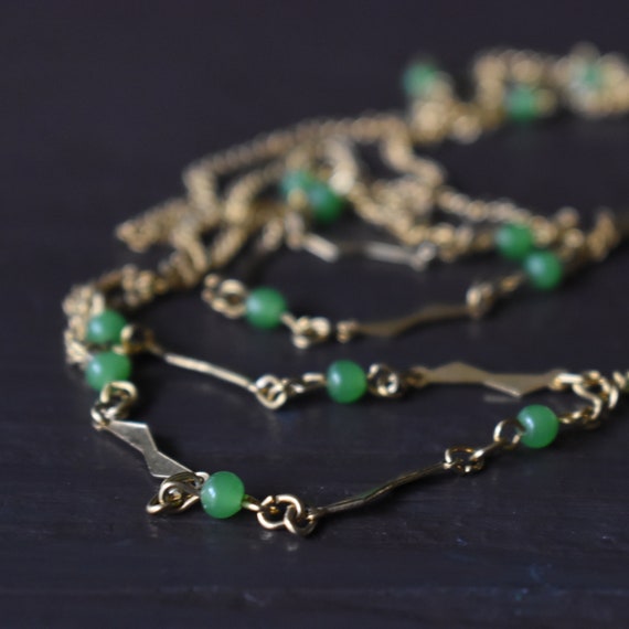 Green jade station necklace Long over the head ch… - image 5