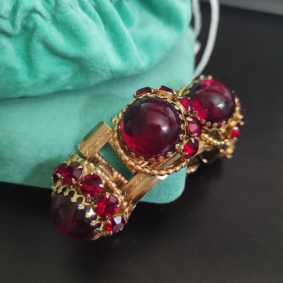 Ruby red wide bracelet Prong set crystals Raised … - image 3