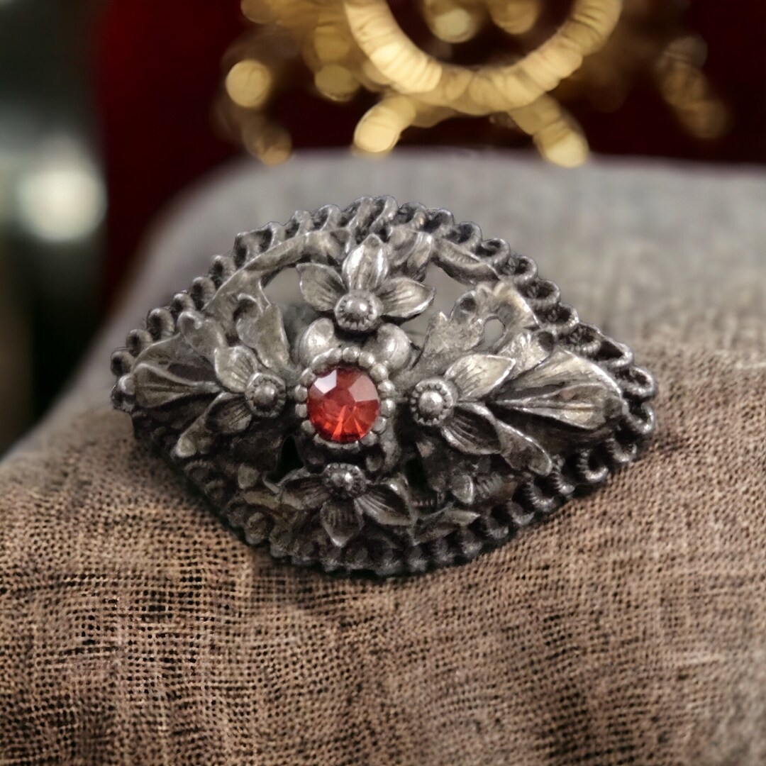 Medieval Renaissance Oversized Pin Edgy Party Floral Brooch Black Metal ...