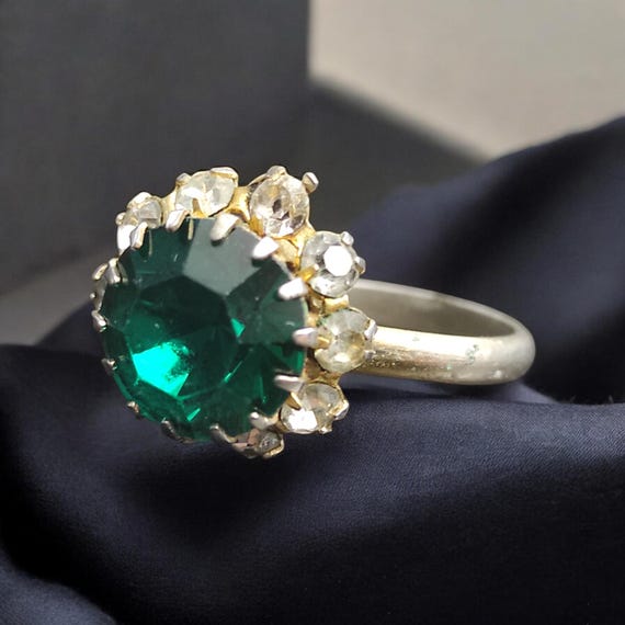 90s style ring Adjustable Rhinestone crystals fau… - image 5