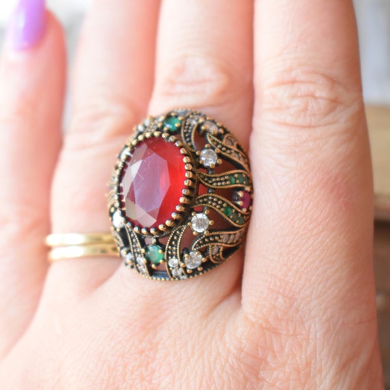 Huge cocktail ring size 7.5 sterling turkish ruby… - image 4