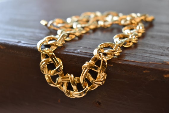 Wide chain choker Gold link necklace Double knot c