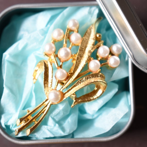 Pearl bouquet brooches Lily of the valley pin Gol… - image 4