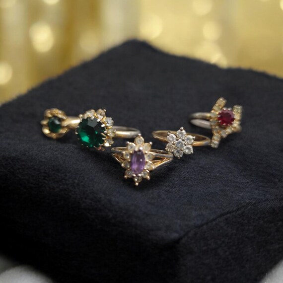 90s style ring Adjustable Rhinestone crystals fau… - image 3