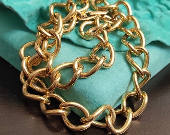 Gold chunky chain choker 15 inches Designer signed gold Napier chain Thick links chain choker Big links necklace 90s jewelry