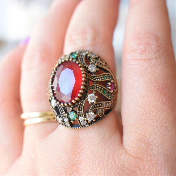 Huge cocktail ring size 7.5 sterling turkish ruby… - image 2