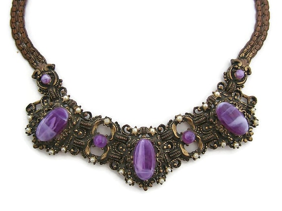 Renaissance necklace purple stones Renaissance rev