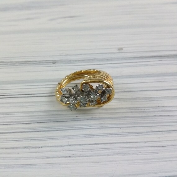 Vintage ring with crystals Ocean waves ring Gold … - image 4
