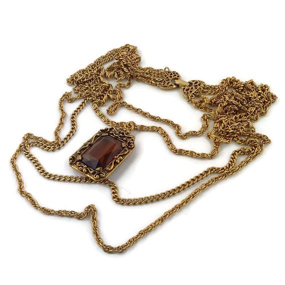 Vintage multi chain necklace Long Goldette necklac
