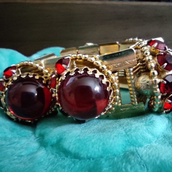 Ruby red wide bracelet Prong set crystals Raised … - image 8