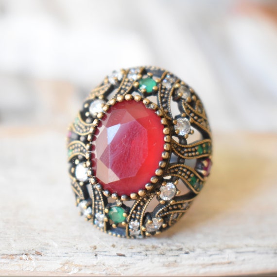Huge cocktail ring size 7.5 sterling turkish ruby… - image 9