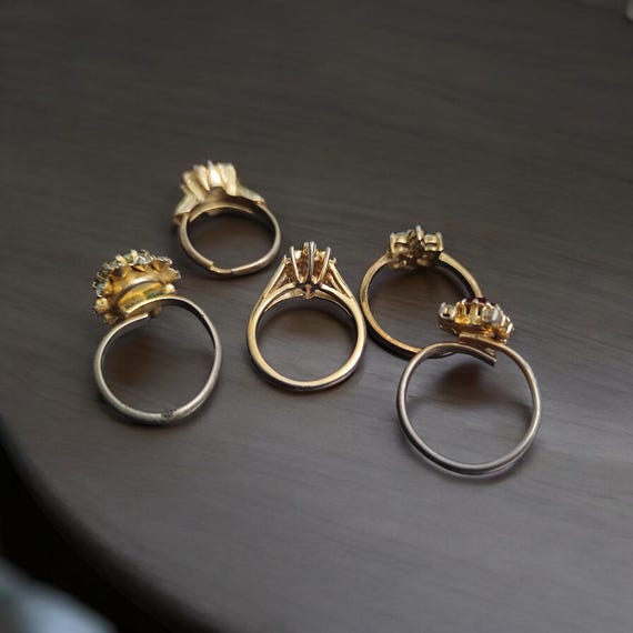 90s style ring Adjustable Rhinestone crystals fau… - image 4