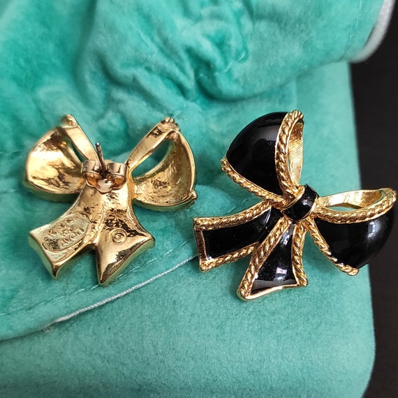 Kenneth Jay Lane Black bow earrings Black enamel … - image 5