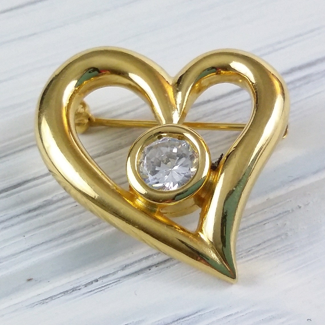 Anne Klein Brooch Gold Heart Pin Crystal Heart Brooch Mothers - Etsy