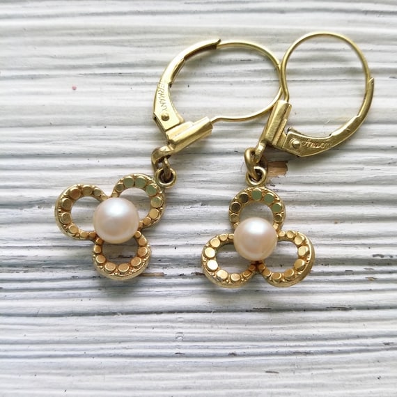 Vintage 14K pearl earrings Anson Germany pearl flo