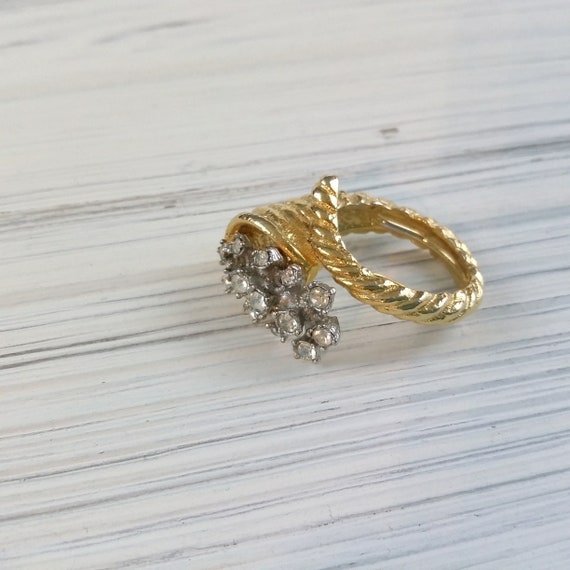Vintage ring with crystals Ocean waves ring Gold … - image 7