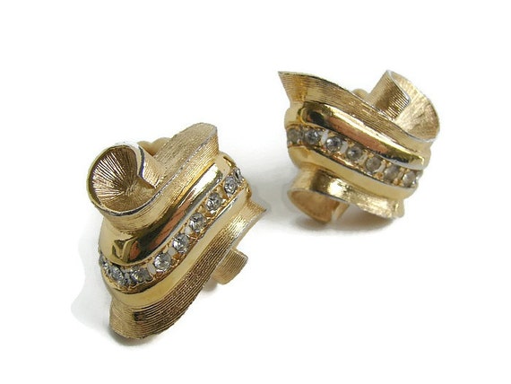 90s Gold Givenchy earrings with crystals Non pier… - image 2