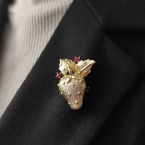 Small cute strawberry pin Pink crystals berry brooch Gardener fun present Strawberry lovers Small gift for best friend Birthday Sympathy