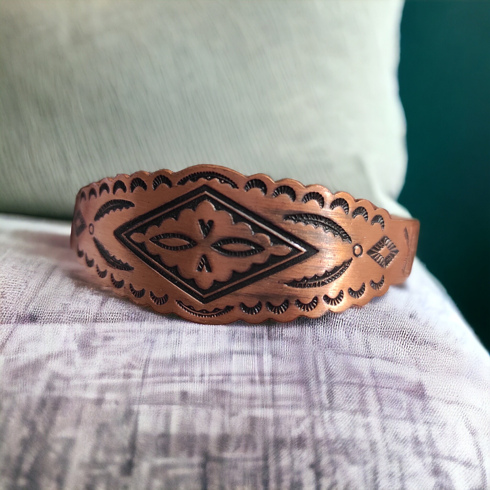 Copper Bracelet Set Vintage Thunderbird Story Telling Navajo