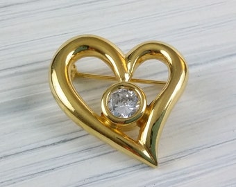 Anne Klein brooch Gold heart pin Crystal heart brooch Mothers day gift