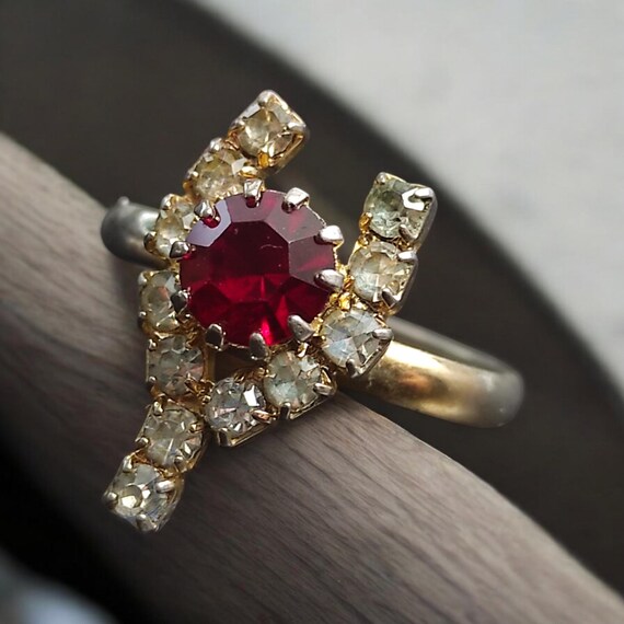 90s style ring Adjustable Rhinestone crystals fau… - image 7