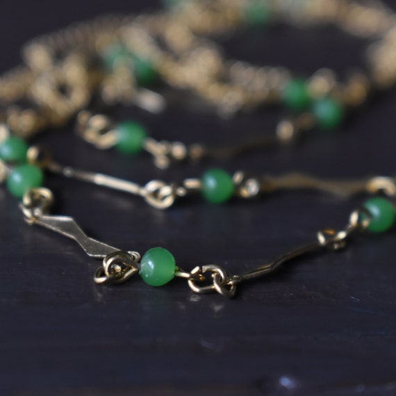 Green jade station necklace Long over the head ch… - image 6