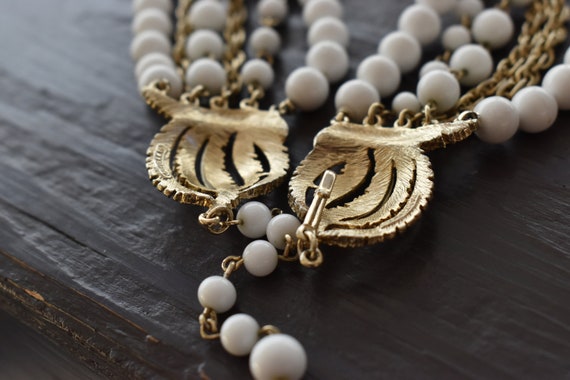Vintage Marvella necklace White beaded collar Gol… - image 8